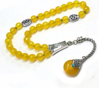 Malaysia Yellow Jade Stone & Teardrop Tassel Tesbih Worry Beads Stress Prayer Tasbih Tasbeeh Misbaha Subha | 8mm 33 Beads