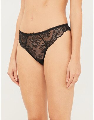 Womens Black Danse Des Sens Low-rise Floral-lace Thong