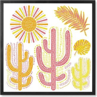 Photo Tiles: Sun, Cactus And Leaves - Warm Photo Tile, Black, Framed, 8X8, Multicolor