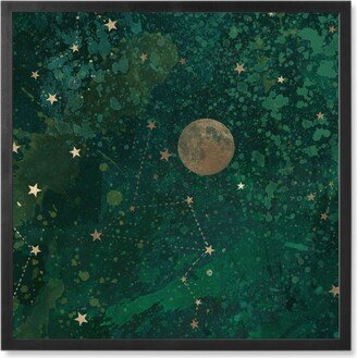 Photo Tiles: Moon And Stars - Green Photo Tile, Black, Framed, 8X8, Green