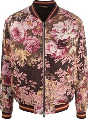 Floral-Print Zip-Up Bomber Jacket