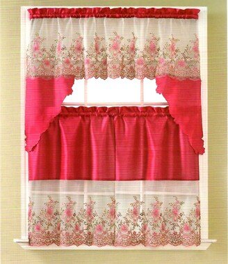 PREMIUS Irina Floral Sequins Kitchen Curtain Set, Swag Valance 60x36, 30x36 Inches