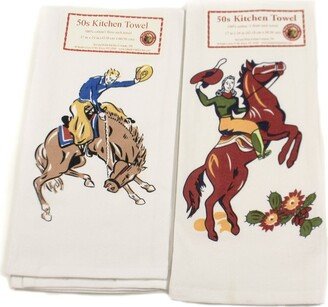 Red And White Kitchen Company Tabletop Buckin Bronco & Cowgirl Sack 50'S Kitchen Towel Cotton Vl97vl69