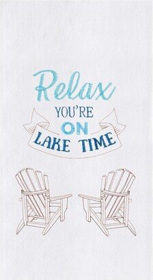 Relax Lake Time Embroidered Flour Sack Cotton Kitchen Towel