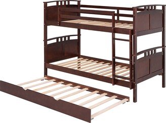 GREATPLANINC Twin-Over-Twin Solid Wood Bunk Bed with Trundle, Separable Bunk Bed