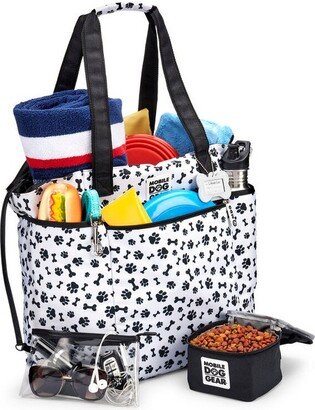 Dogssentials Travel Tote, White w/ Black Paw Print