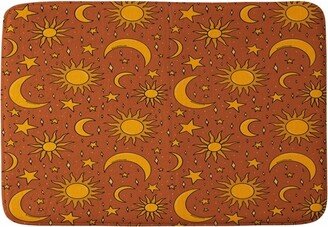 Vintage Star and Sun Memory Foam Bath Mat Rust