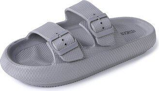 KOJOOIN EVA Cloud Slides for Women Men Double Buckle Adjustable Pillow Sandels Thick Sole Non-Slip Slippers Men-Grey M