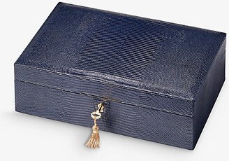 Womens Midnightblue Savoy Lock and key Grained-leather Jewellery box