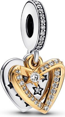 Cubic Zirconia Shooting Star Hearts Double Dangle Charm