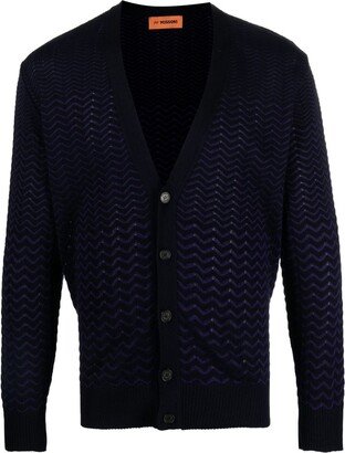 Zigzag-Print Elbow-Patch Cardigan