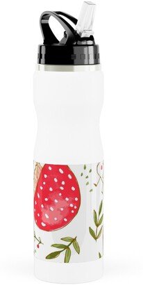 Photo Water Bottles: The Happiest Little Mushrooms - Red Stainless Steel Water Bottle With Straw, 25Oz, With Straw, Red