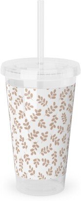 Travel Mugs: Whimsy Leaves - Dusty Acrylic Tumbler With Straw, 16Oz, Beige