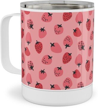 Travel Mugs: Red Strawberries - Pink Stainless Steel Mug, 10Oz, Pink