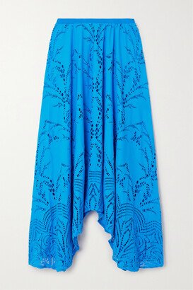 Asymmetric Stretch Broderie Anglaise Maxi Skirt - Blue