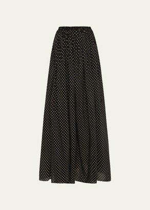 Polka Dot Shirred Wrap Maxi Skirt