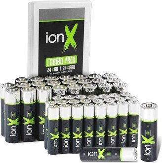 IonX Batteries - 24 AA and 24 AAA High Performance Alkaline 1.5 Volt Battery Combo Pack