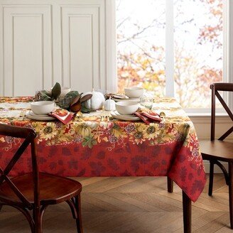 Swaying Leaves Bordered Fall Tablecloth - - Red/White