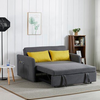 GEROJO Modern Twin Size Sofa Bed Fabric Sleeper Sofa, Put-out Sofa bed with 2 Pillows, USB charge and Storage Pocket for Living room