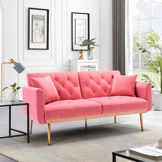 NINEDIN Button Tufted Convertible Sleeper Sofa Bed, Velvet Upholstered Leisure Accent Sofa & Couches, Folding Futon Couch Loveseat-AA