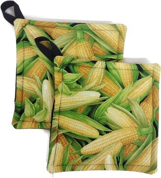Corn Stalk Potholder Or Hot Pad Set With Hanging Loop