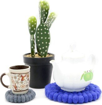 Set Of 3 - Wool Felt Pom Trivet Trivets Handmade Eco Ball Sustainable Hot Pot Holder 20cm Easter Present