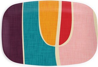 Serving Platters: Mid Century Mod Retro Waves - Multi Serving Platter, Multicolor