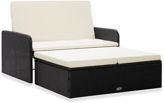 2 Piece Patio Lounge Set with Cushions Poly Rattan Black - 47.2x39.4x27.6