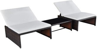 Sun Loungers 2 pcs with Table Poly Rattan Brown - 25.6 x 26.8 x