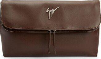 Logo-Plaque Leather Clutch