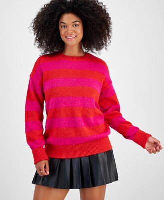 Women's Striped Fuzzy Sweater, Created for Macy's