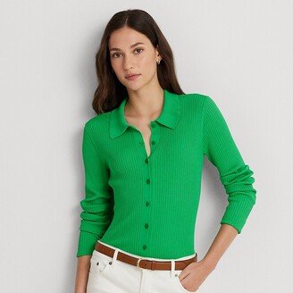 Lauren Petite Ralph Lauren Rib-Knit Long-Sleeve Polo Cardigan