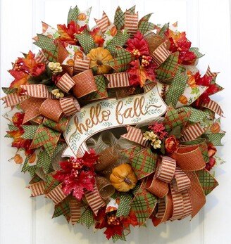 Fall Wreaths For Front Door, Glam Fall Wreath, Hello Wreath, Pumpkin Autumn Decor, Thanksgiving Door Wreath