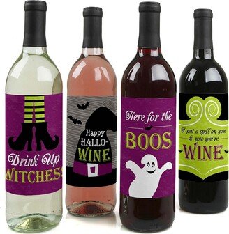 Big Dot of Happiness Happy Halloween - Witch Party Decorations for Women and Men - Wine Bottle Label Stickers - Set of 4