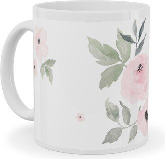 Mugs: Sweet Blush Roses - Pink Ceramic Mug, White, 11Oz, Pink