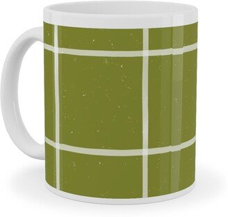 Mugs: Watercolor Windowpane - Green Ceramic Mug, White, 11Oz, Green