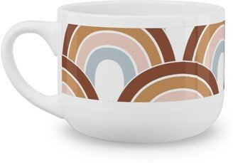 Mugs: Retro Rainbow Waves - Scales And Curves - Rust Beige Blush Blue On White Latte Mug, White, 25Oz, Orange