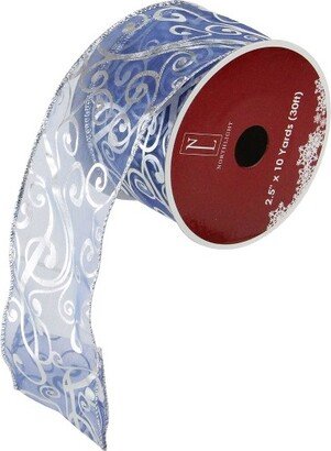 Northlight Blue and Silver Abstract Swirls Christmas Wired Craft Ribbon 2.5