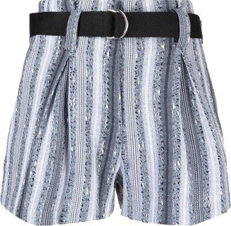 Embroidered-Stripe Belted Shorts