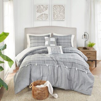 Elm Gray 5 Piece Faux Linen Jacquard Comforter Set