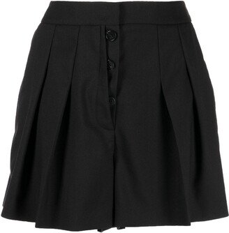 Pleated Buttoned Wool Shorts