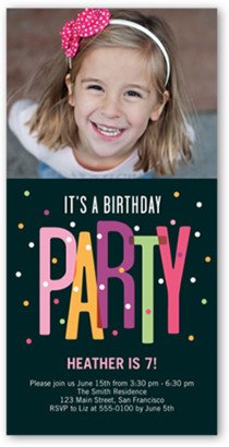 Teen Birthday Invitations: Party Dots Birthday Invitation, Black, Pearl Shimmer Cardstock, Square