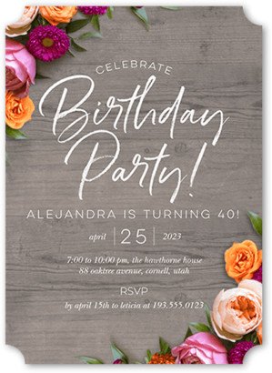 Adult Birthday Invitations: Rustically Floral Birthday Invitation, Grey, 5X7, Matte, Signature Smooth Cardstock, Ticket