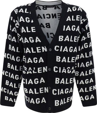 All-Over Logo Embroidered Buttoned Cardigan