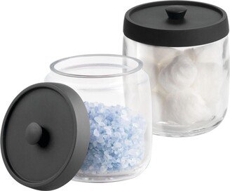 mDesign Round Glass Apothecary Canister Jar, Plastic Lid, 2 Pack, Clear/Black - Clear/matte black