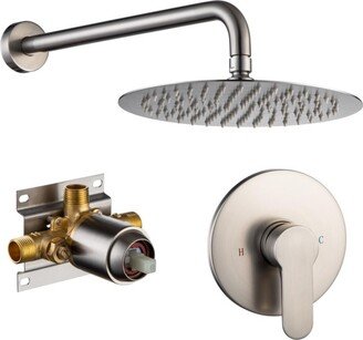 Simplie Fun Shower Faucet Set, Wall Mount Round shower System Mixer Set, 10 Inch Rain Shower Head, Solid Brass, Rough-in Valve Included