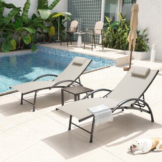 Pellebant 3PCS Aluminum Adjustable Patio Chaise Lounge with Square Table - N/A