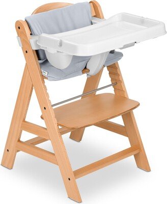 AlphaPlus Grow Along Wooden High Chair w/White Tray Table & Grey Cushion - Brown - 16.5