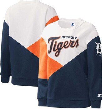 Women's Starter White, Navy Detroit Tigers Shutout Pullover Sweatshirt - White, Navy