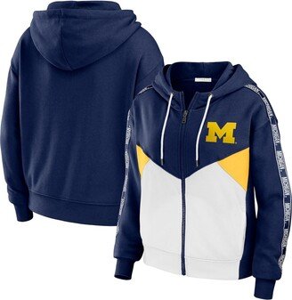 Women's Wear by Erin Andrews Navy Michigan Wolverines Colorblock Full-Zip Hoodie Jacket